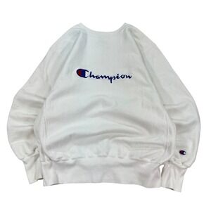 Vintage Champion Sweatshirt Reverse Weave Men's Large White Crewneck Made in USA